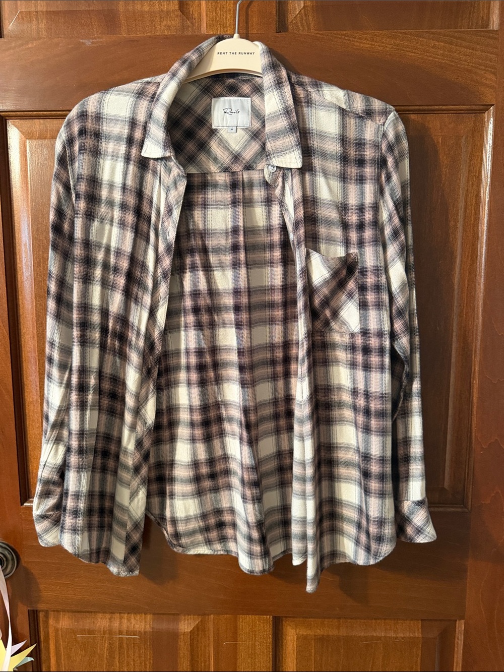 RAILS Plaid Button-Front Shirt in Cream, Brown & Pink MEDIUM